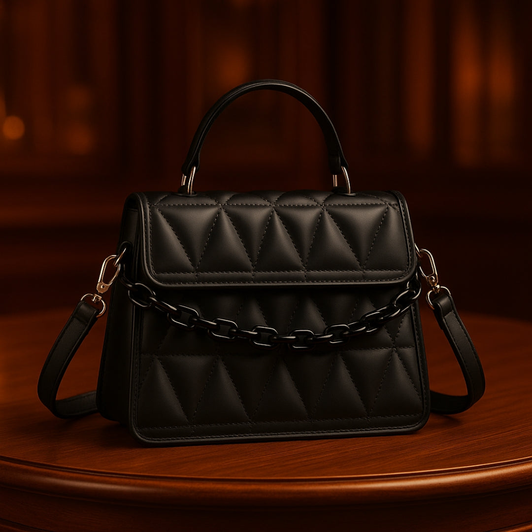 Black Texturized Casual Handbag