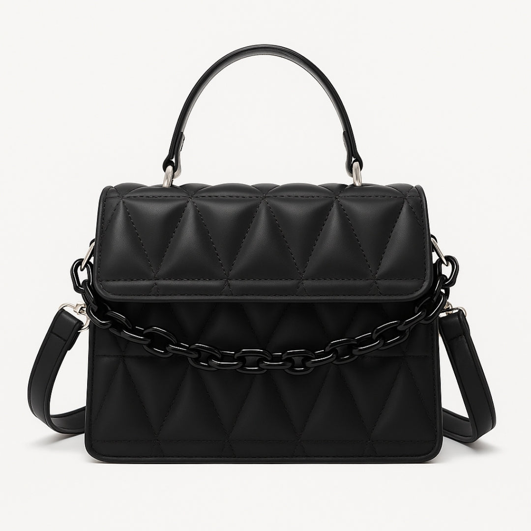Black Texturized Casual Handbag