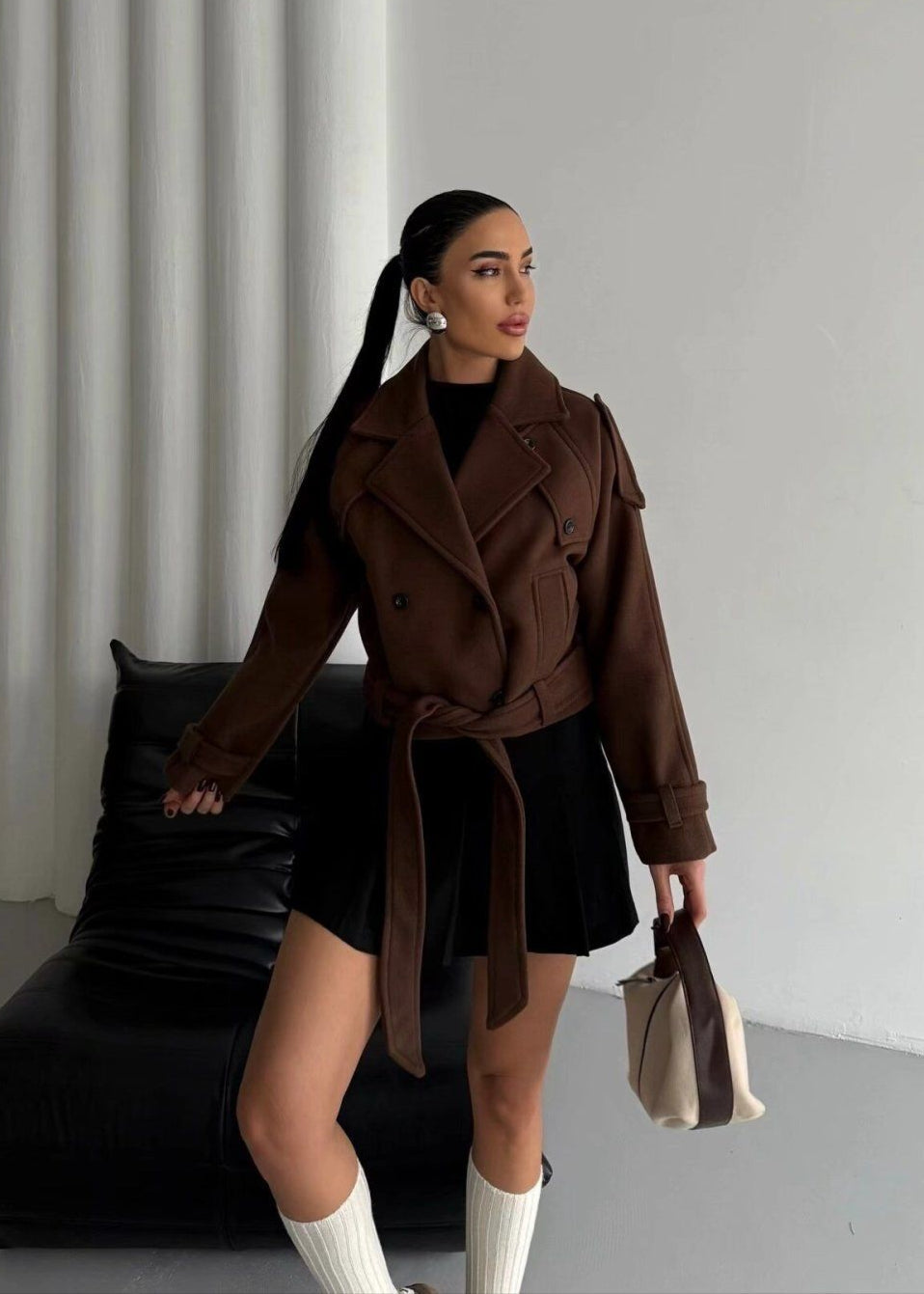 Aubryn - Cropped Wool Blend Belted Trench Jacket
