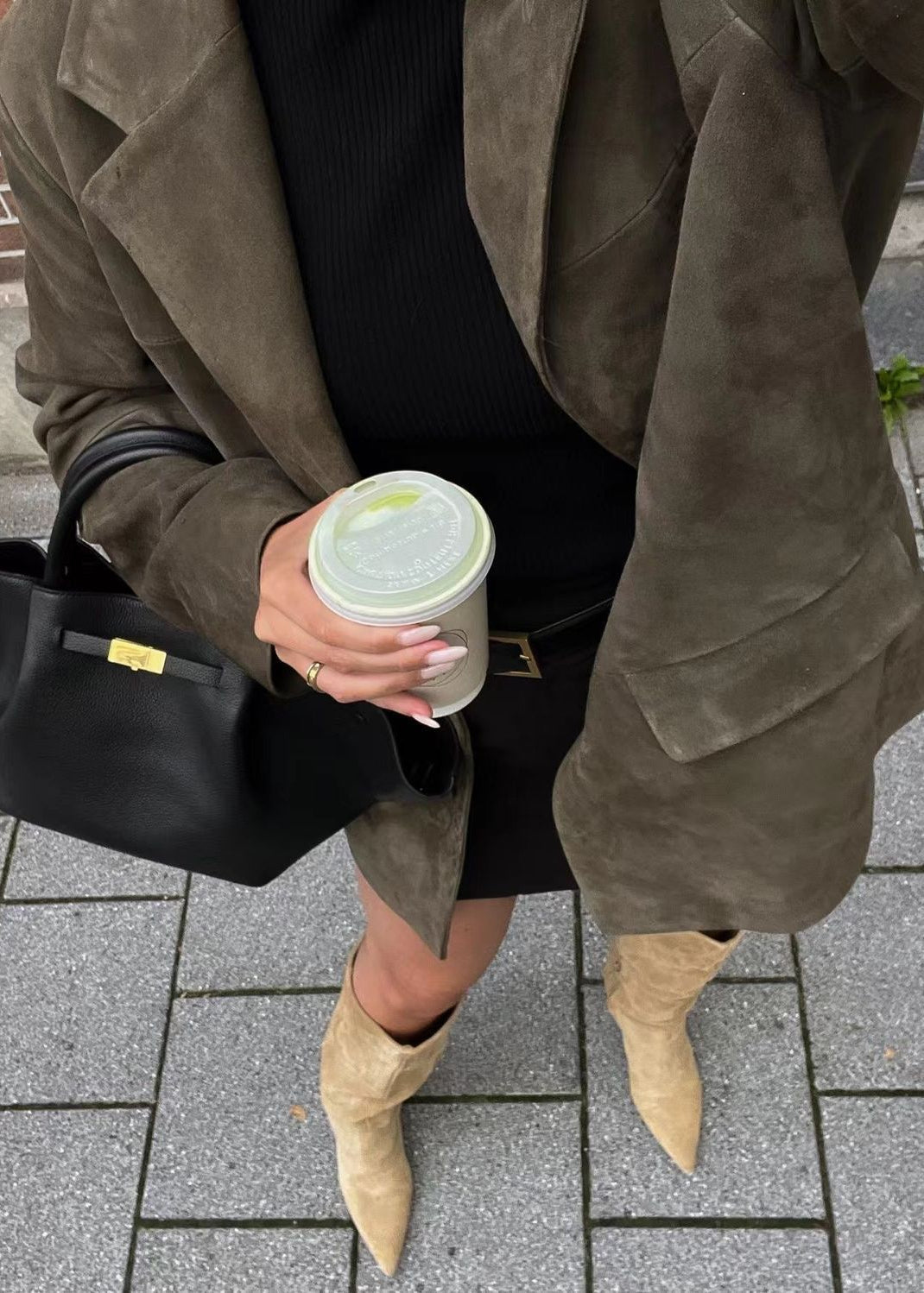 Carmelle - Faux Suede Tailored Blazer in Deep Olive