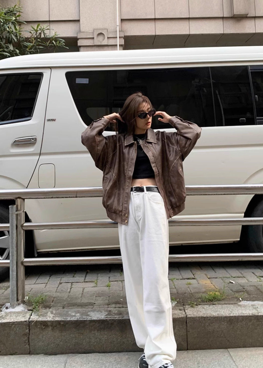 Nova Oversized Faux Leather Jacket – Vintage Brown Streetwear Fit