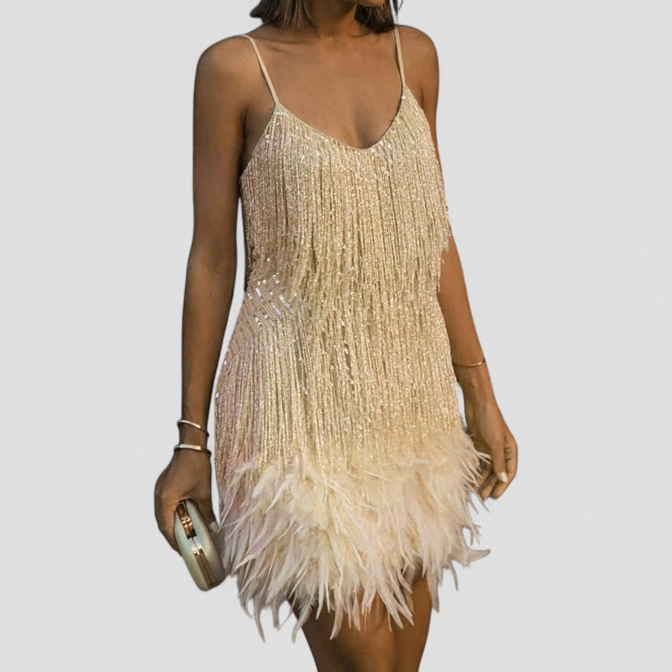 Tassel Sequin Feather Mini Dress for Summer Party Looks