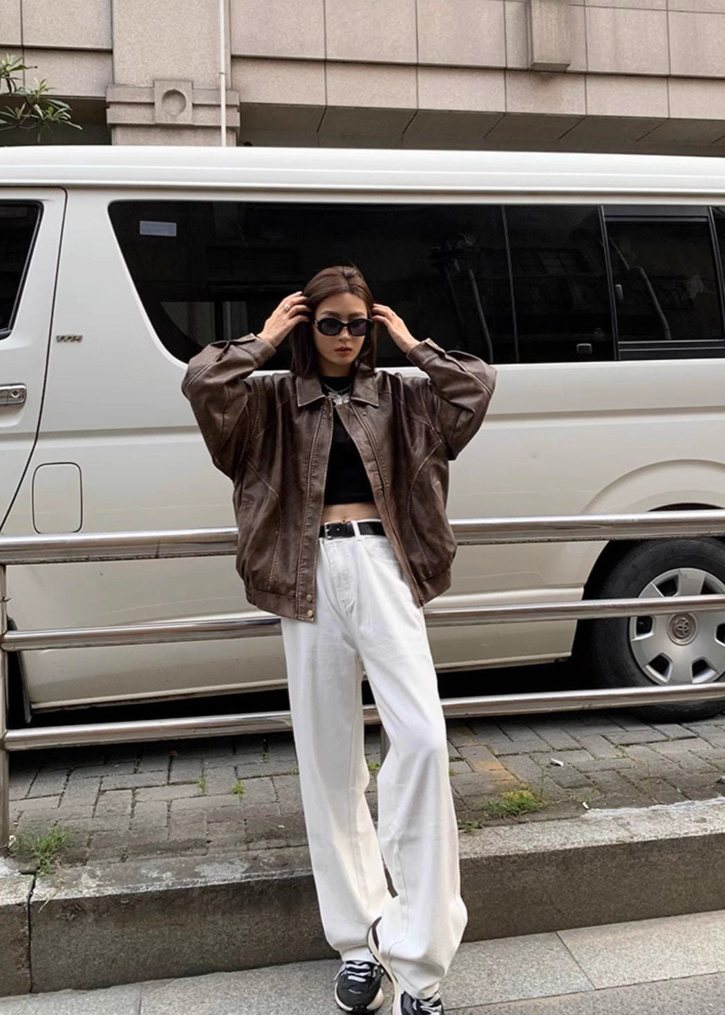 Nova Oversized Faux Leather Jacket – Vintage Brown Streetwear Fit