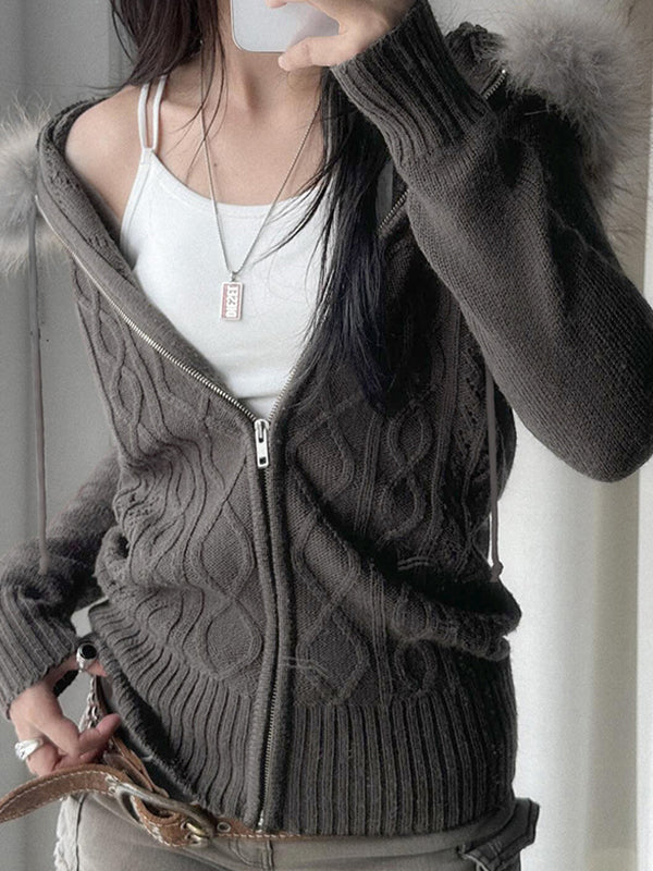 Solid Color Vintage Twist And Fur Stitching Jacket