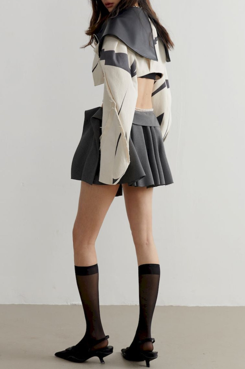 Aviva Leather Stripe Crop Jacket