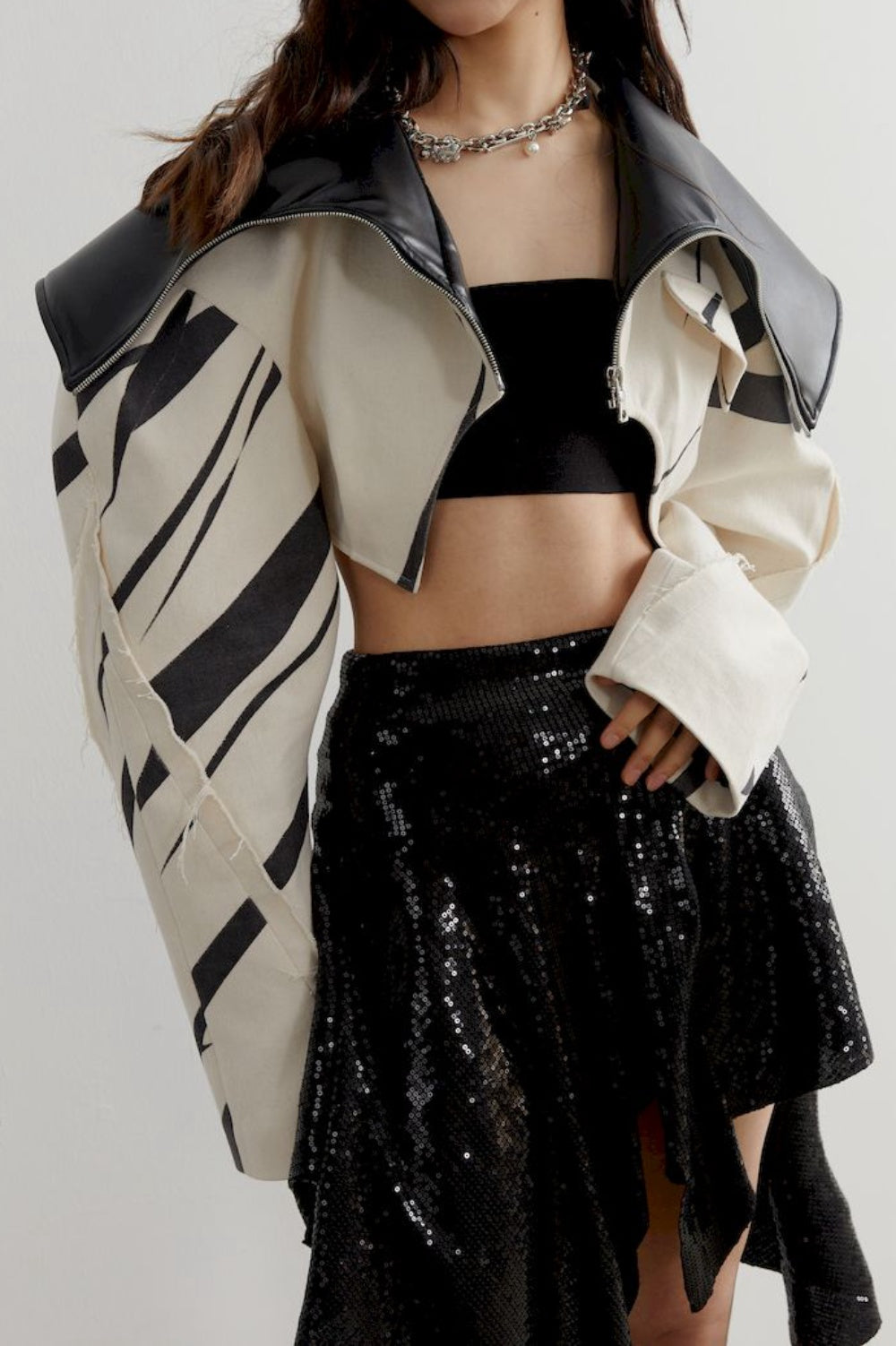 Aviva Leather Stripe Crop Jacket