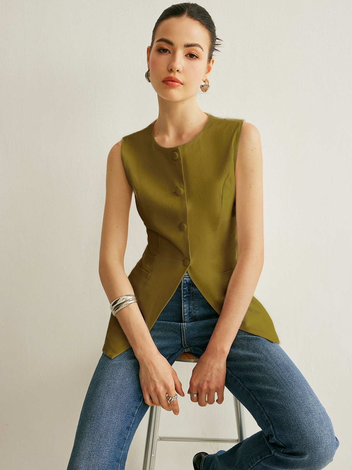 Button Detail Sleeveless Vest