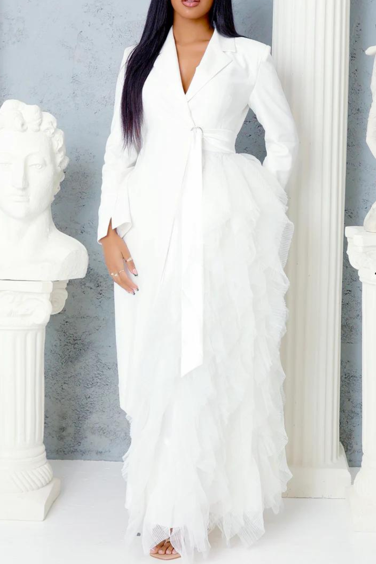 Dataya Mesh Patchwork Coat - White