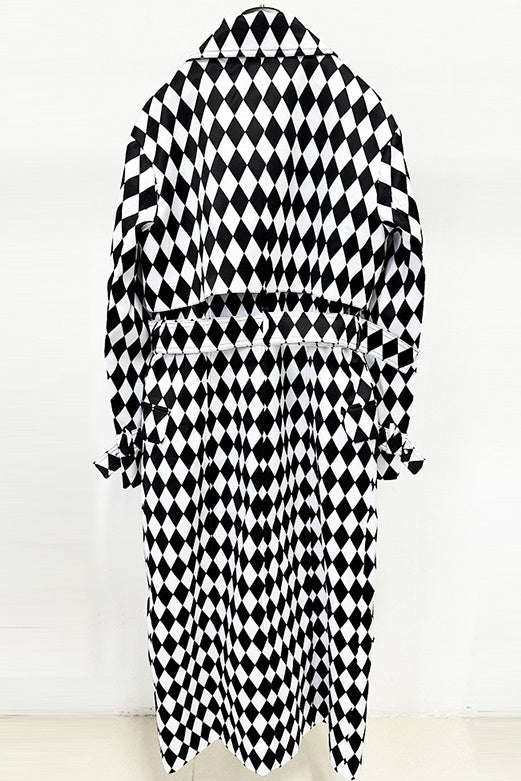 Hyrine Diamond Print Belted Trench Coat