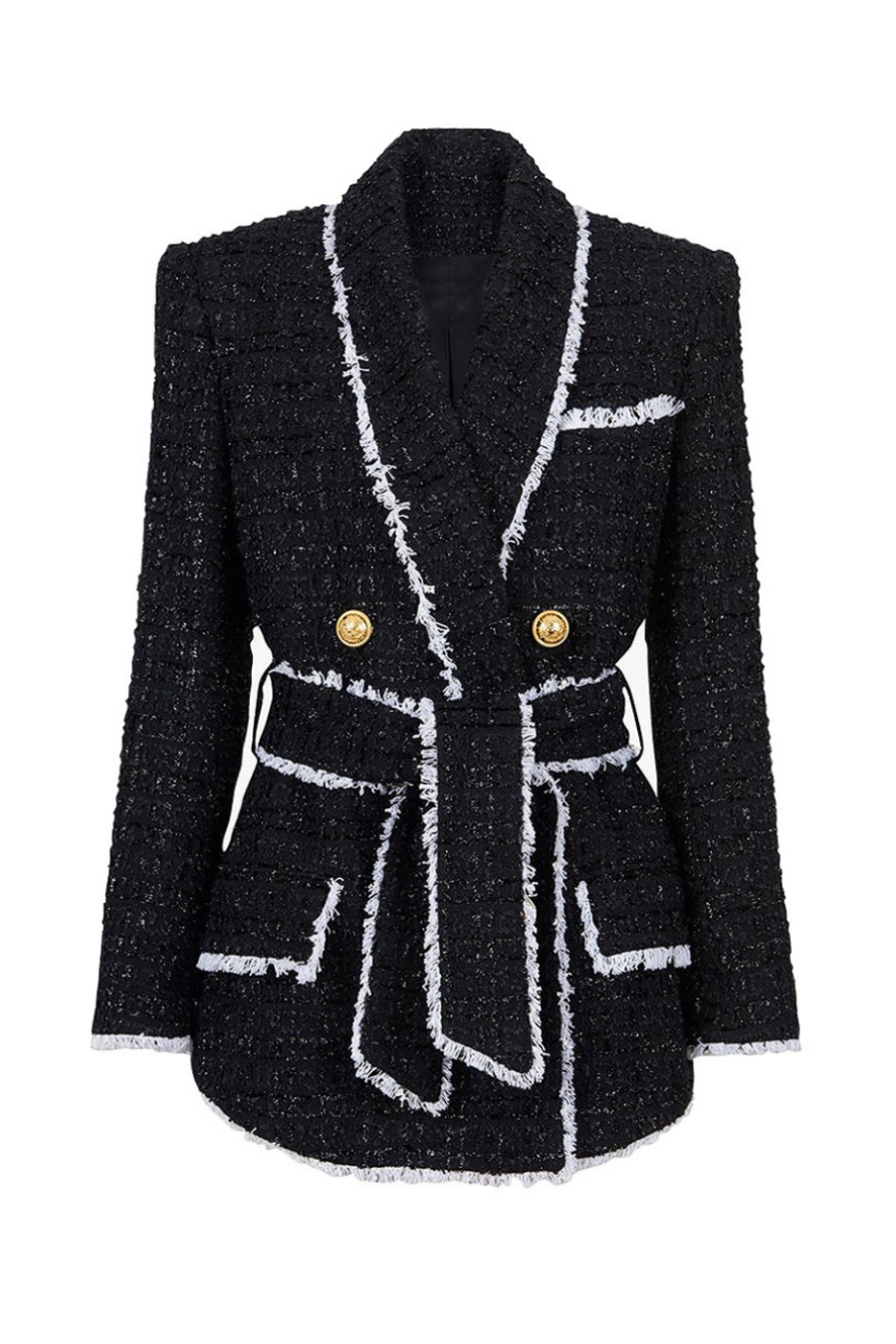 Mishka Breasted Tweed Jacket With Belt- Black