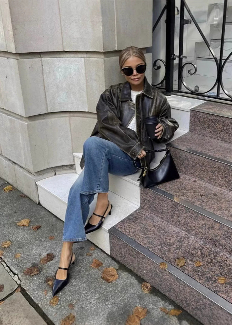 Marlowe - Distressed Faux Leather Jacket