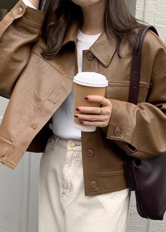 Caramel Ridge – Faux Leather Cropped Jacket