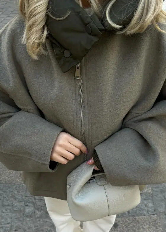 Oversized Hooded Zip Jacket - Padded Collar Comfort