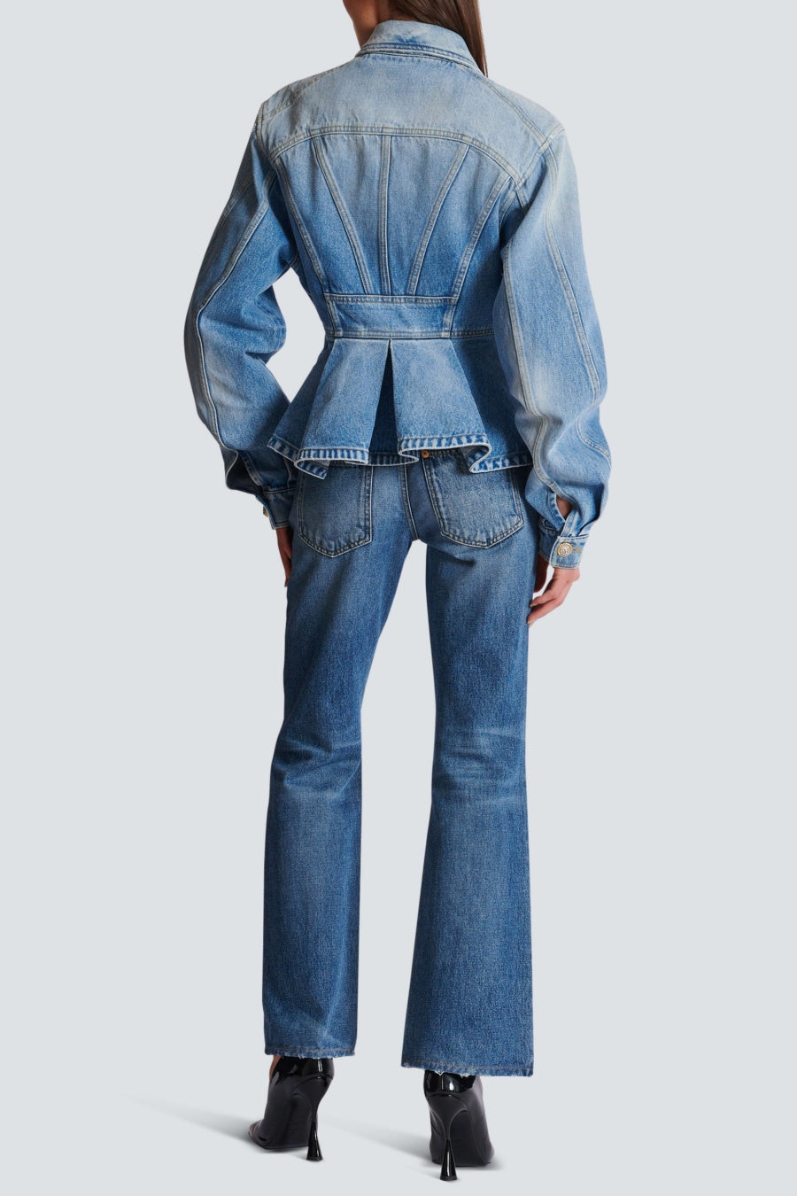 Ogana Gold Buttoned Pleated Denim Jacket