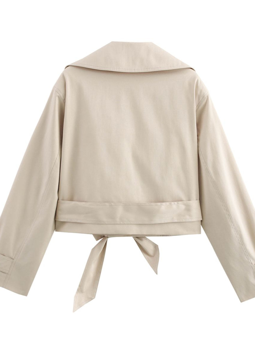 Marceline - Cropped Belted Trench Jacket with Oversized Lapels