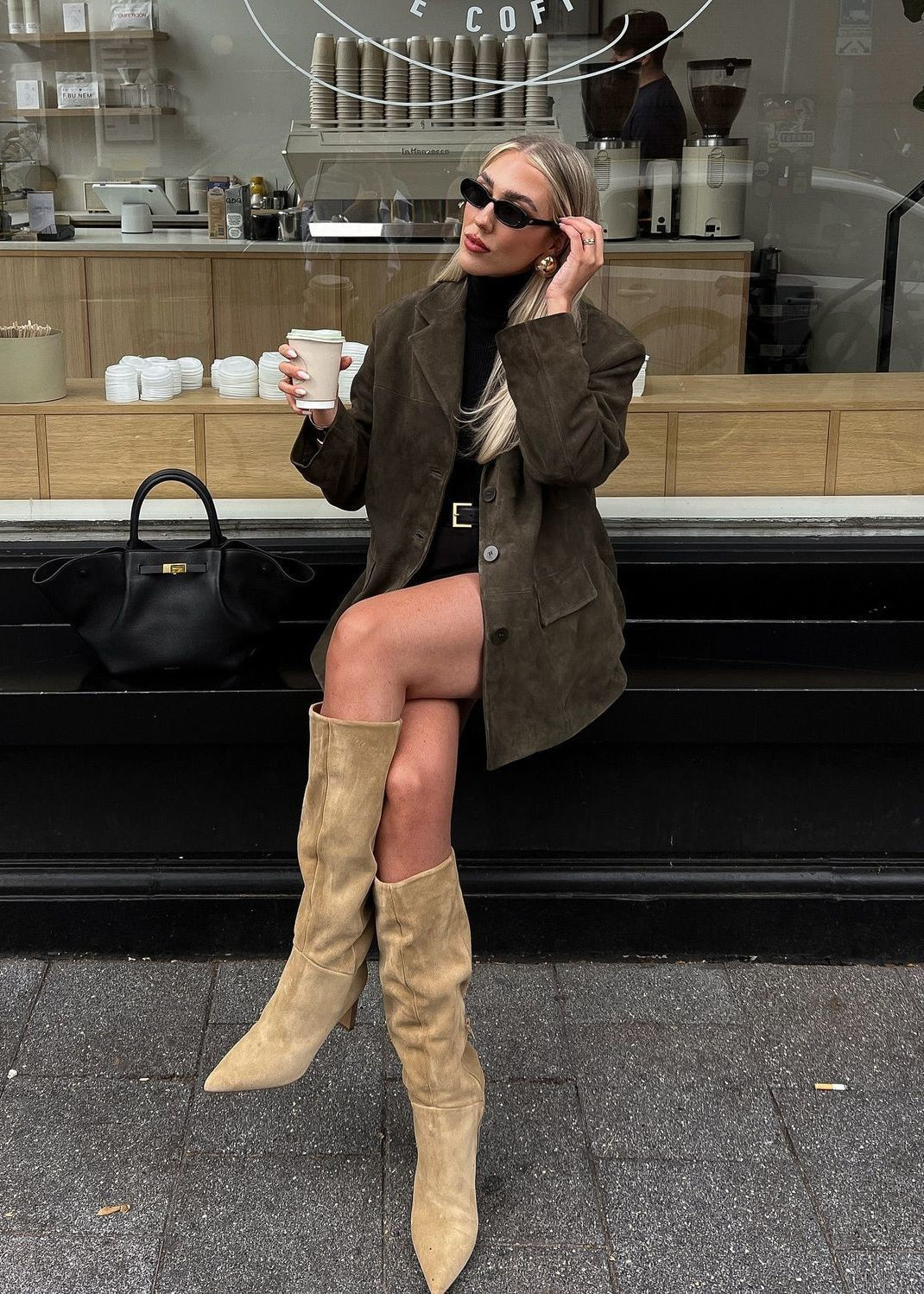 Carmelle - Faux Suede Tailored Blazer in Deep Olive