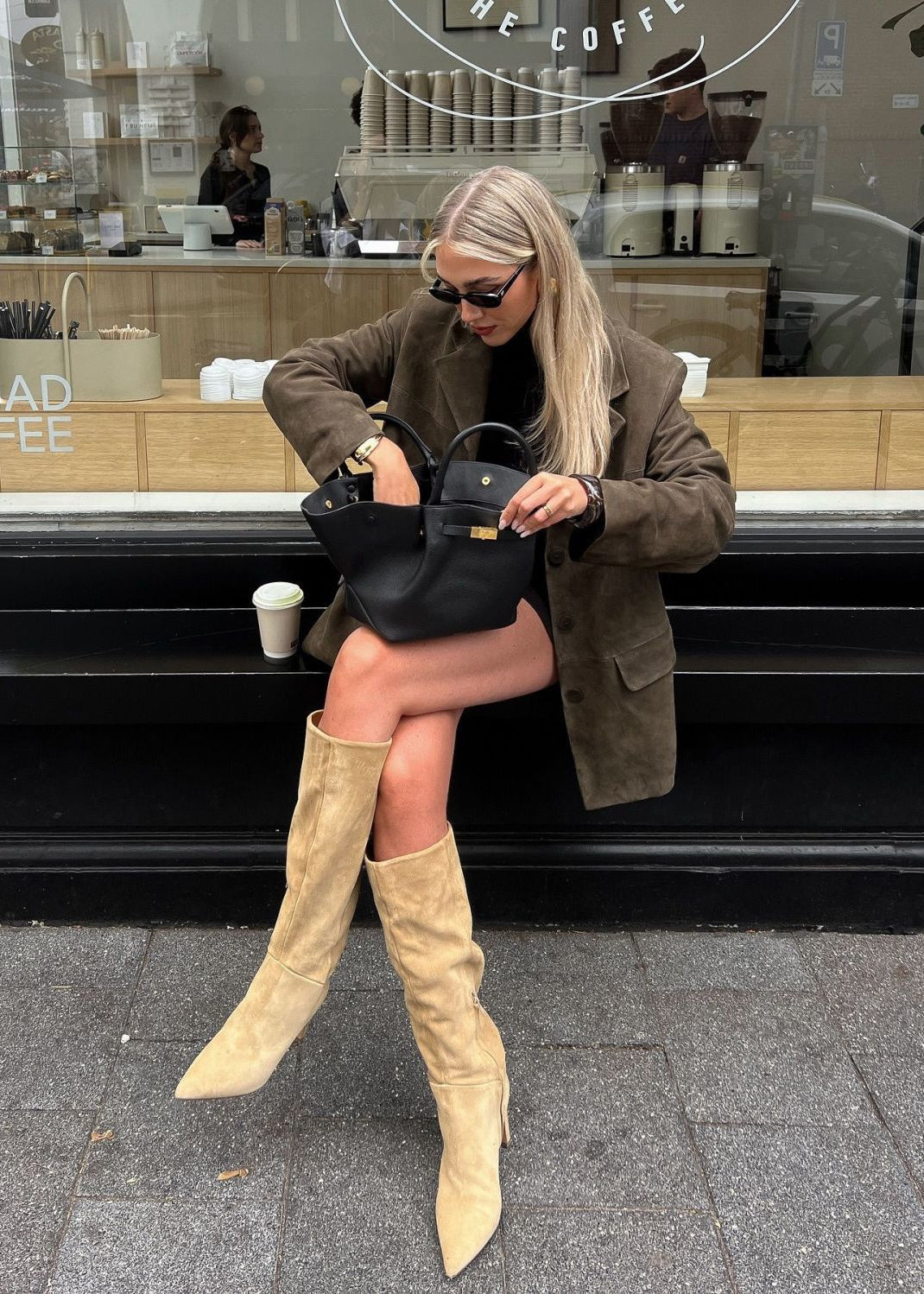 Carmelle - Faux Suede Tailored Blazer in Deep Olive