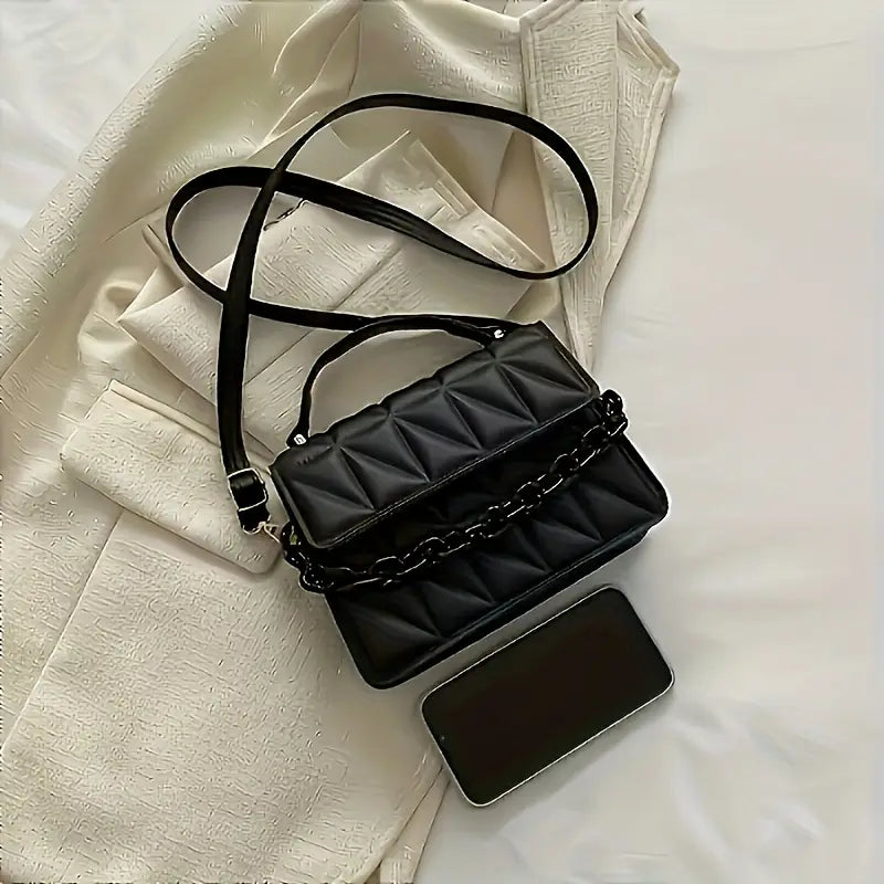 Black Texturized Casual Handbag