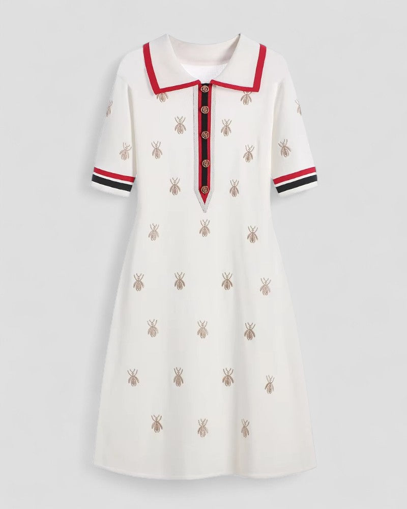 Knitted Polo Collar Short Sleeve Midi Dress for Women