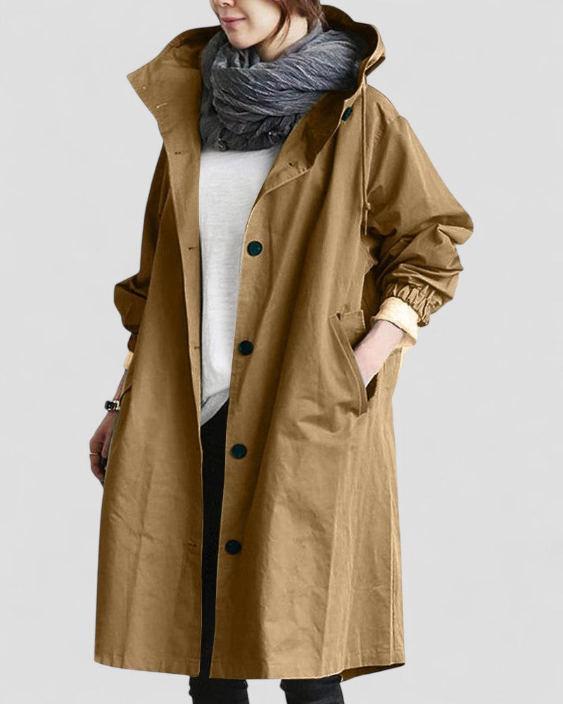 Women Waterproof Oversized Long Trench Coat with Pockets