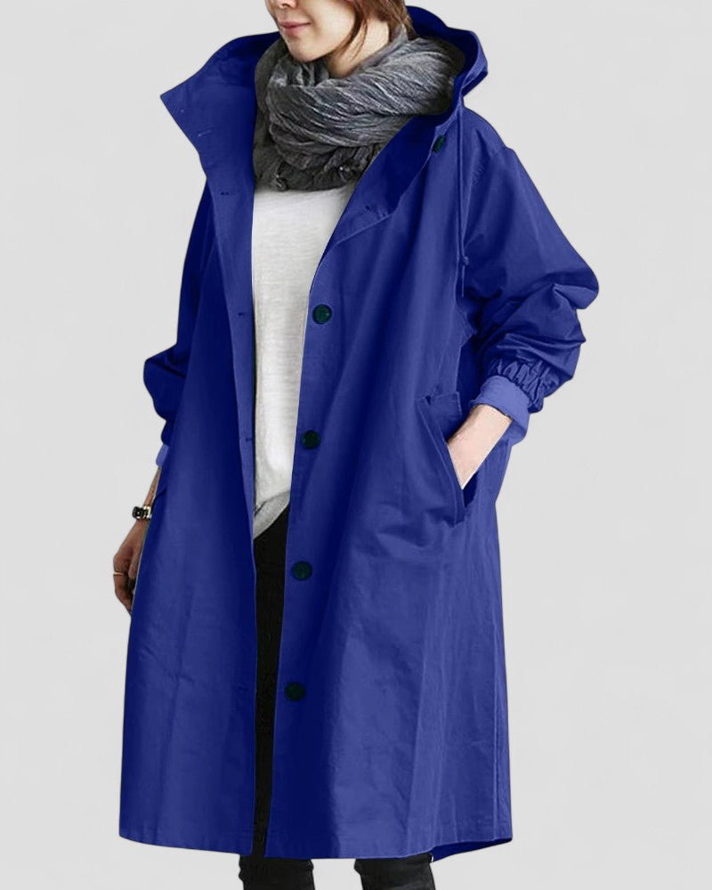 Women Waterproof Oversized Long Trench Coat with Pockets