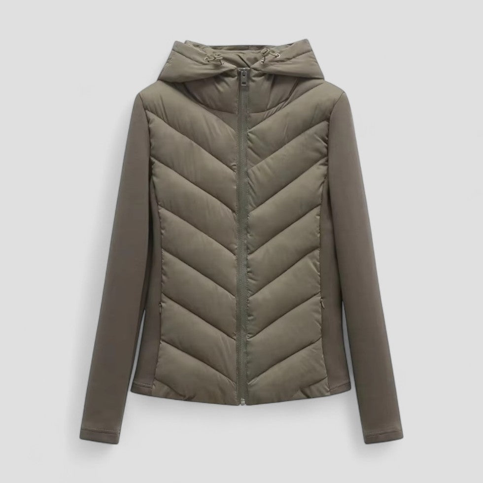 Women’s Cotton Blend Hooded Puffer Jacket with Long Sleeves