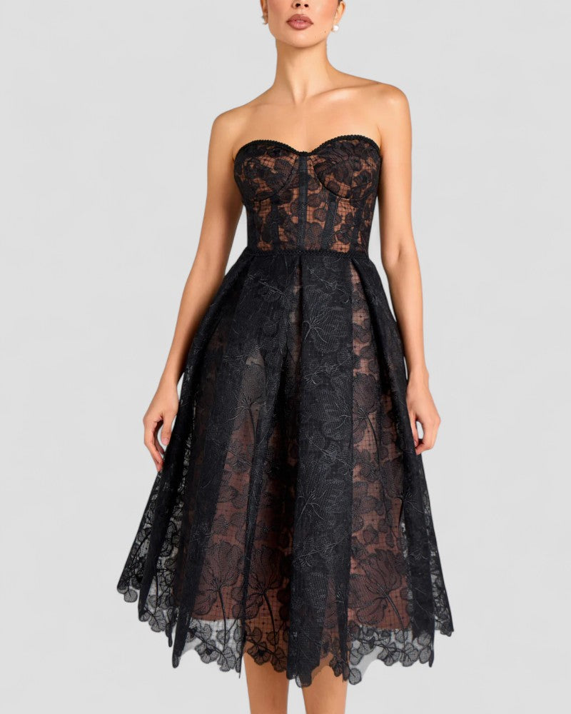 Women Lace Corset Midi Dress