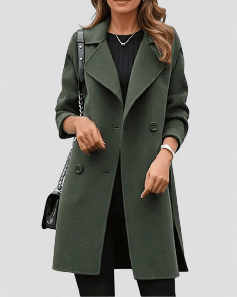 Wool Blend Double Breasted Longline Coat for Women