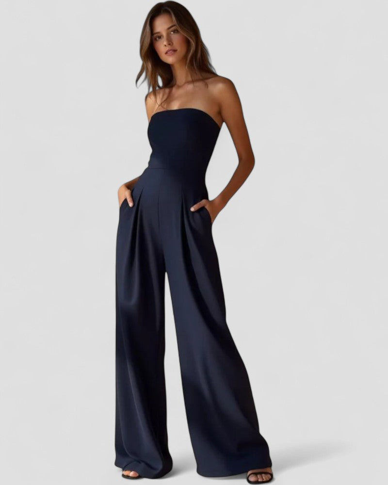 Women’s Strapless Wide Leg Jumpsuit with Pockets