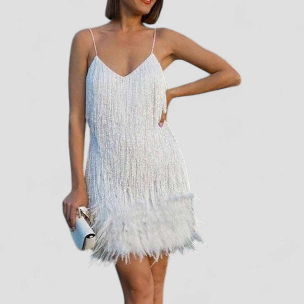 Tassel Sequin Feather Mini Dress for Summer Party Looks