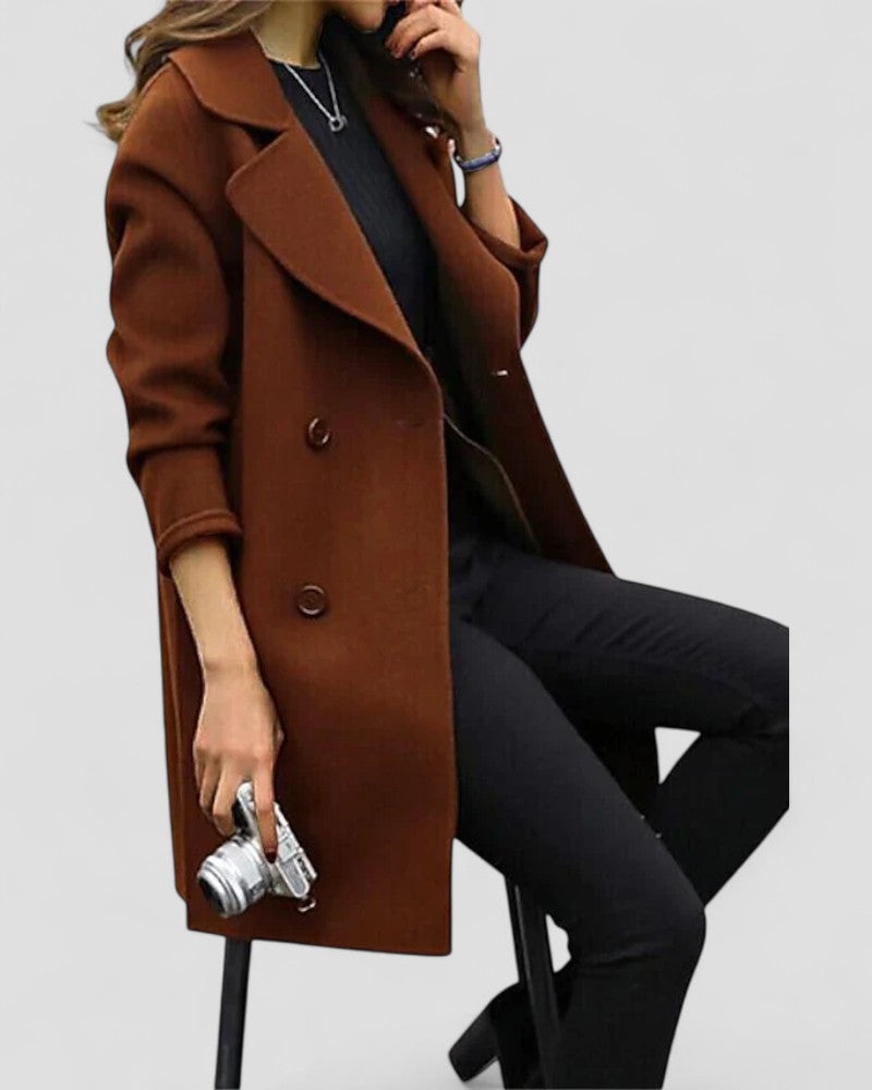 Wool Blend Double Breasted Longline Coat for Women