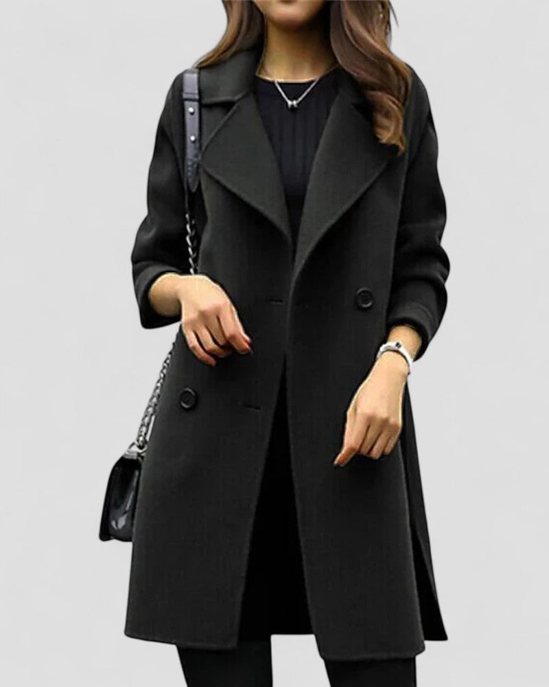 Wool Blend Double Breasted Longline Coat for Women