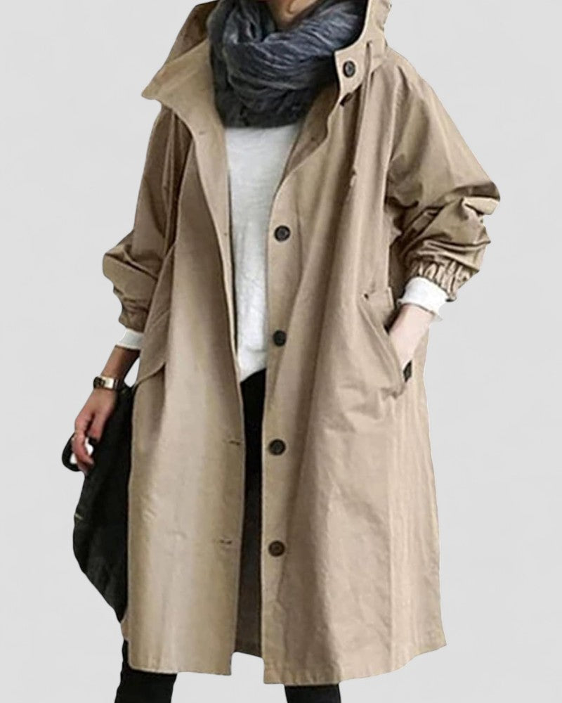 Women Waterproof Oversized Long Trench Coat with Pockets