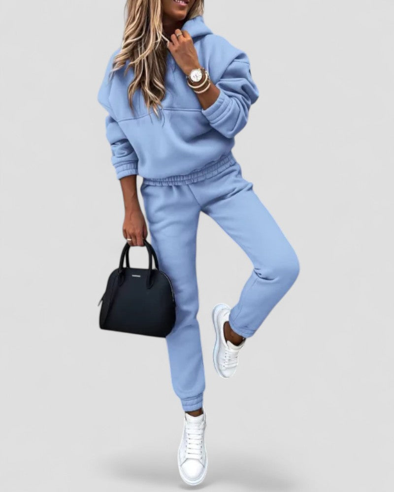 Women Cotton Blend Sporty Casual Hoodie Tracksuit Set