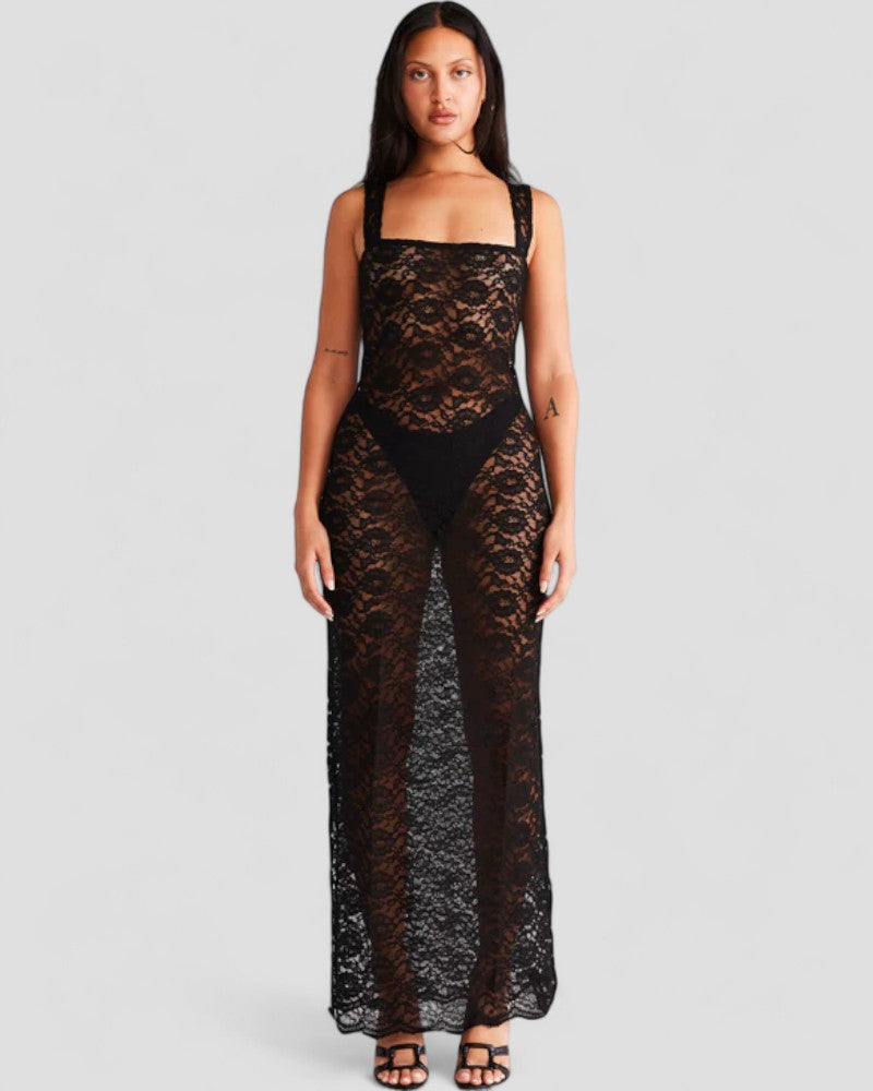 Sheer Lace Sleeveless Maxi Dress