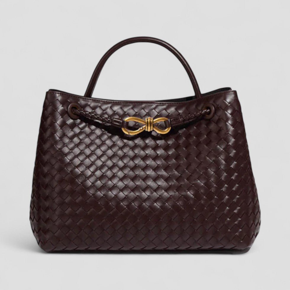 Woven Leather Tote Bag with Top Handle
