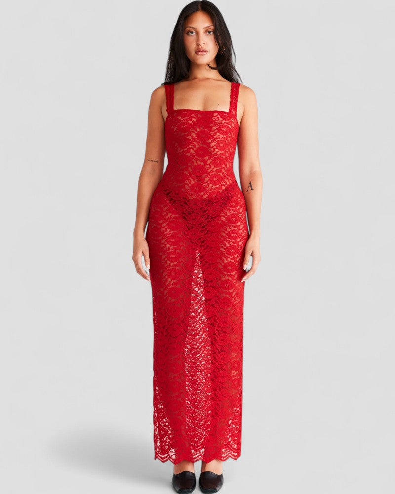 Sheer Lace Sleeveless Maxi Dress