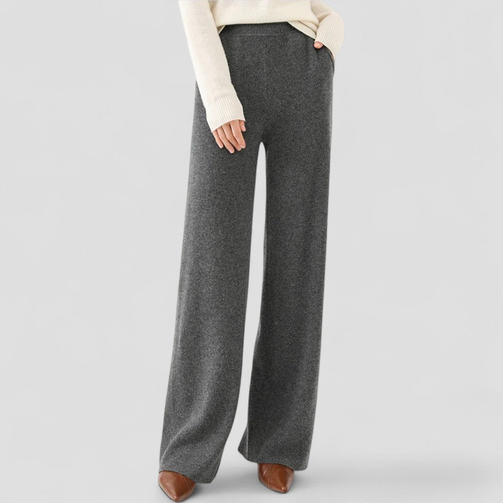 High Waist Cotton Blend Knit Wide Leg Trousers