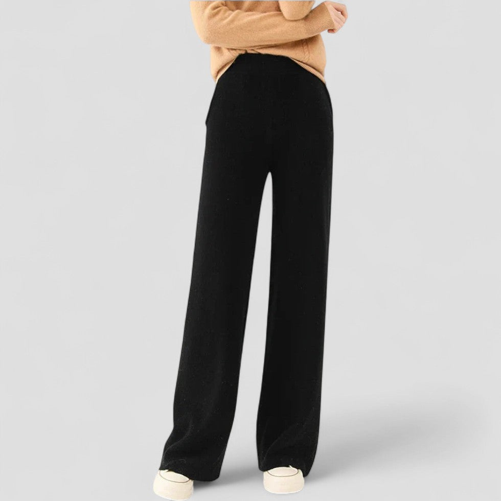 High Waist Cotton Blend Knit Wide Leg Trousers