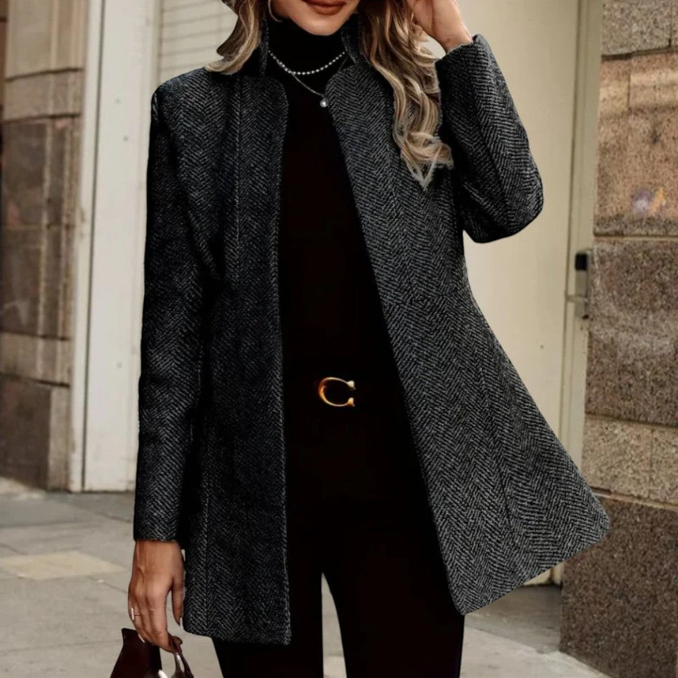 Women’s Elegant Longline Herringbone Coat