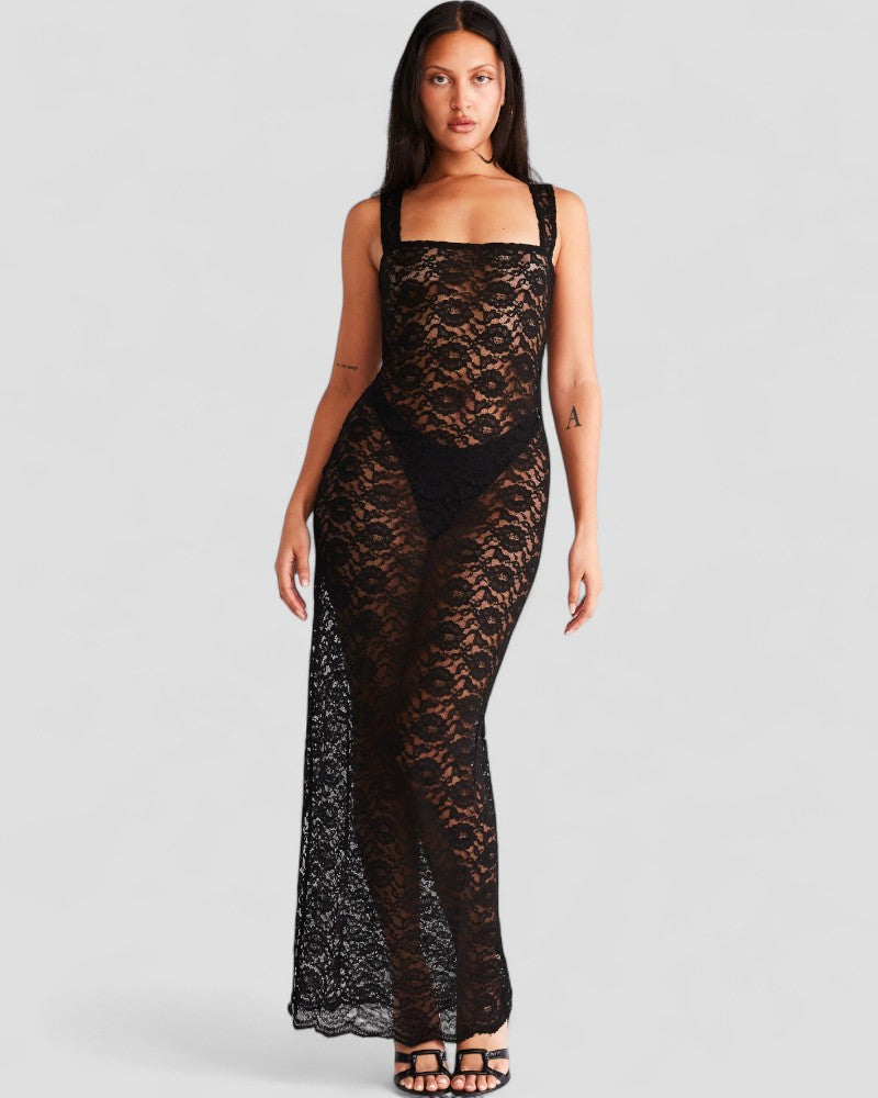 Sheer Lace Sleeveless Maxi Dress