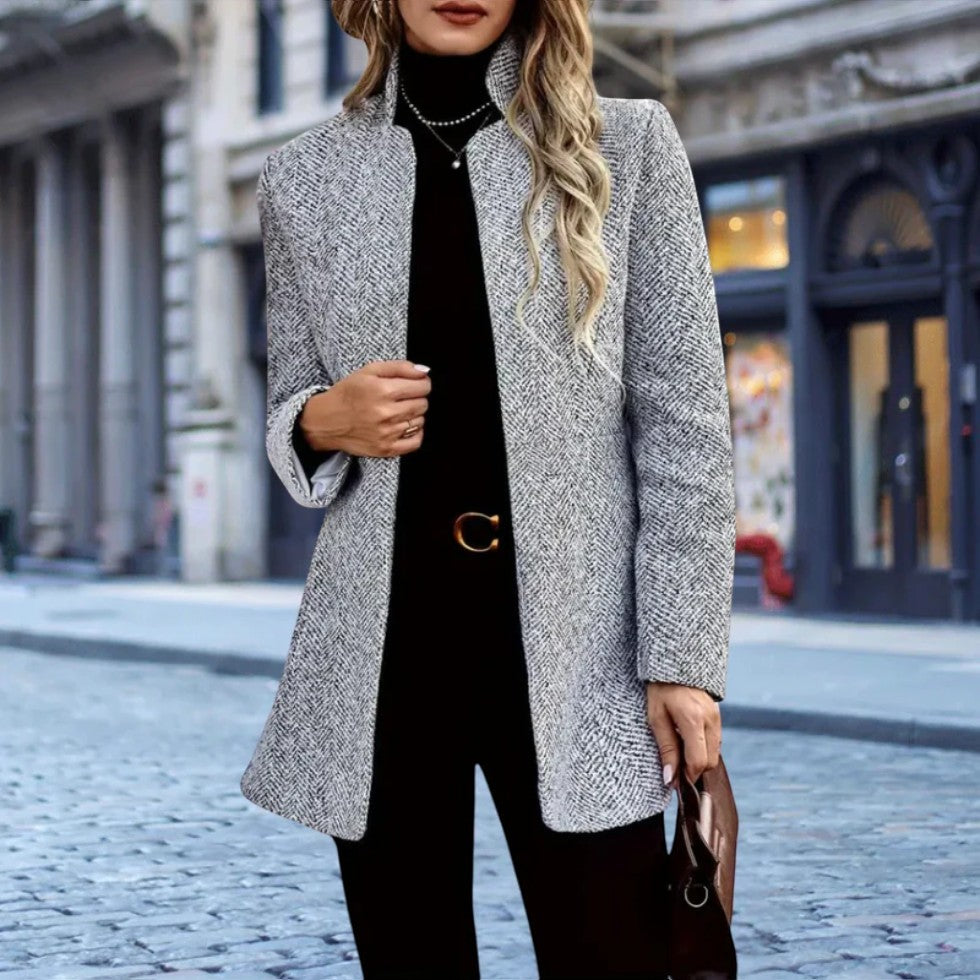 Women’s Elegant Longline Herringbone Coat