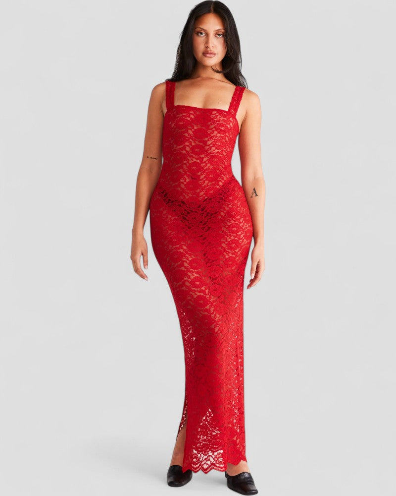 Sheer Lace Sleeveless Maxi Dress