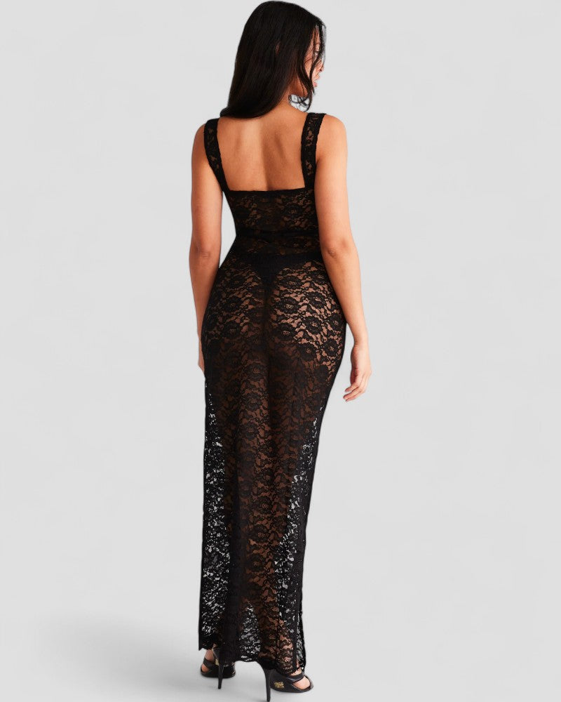 Sheer Lace Sleeveless Maxi Dress