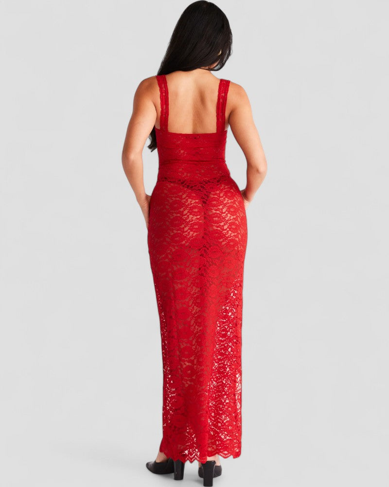 Sheer Lace Sleeveless Maxi Dress