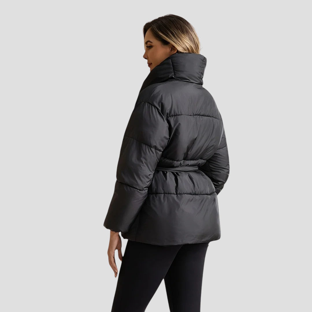 Women's puffer jacket with belt