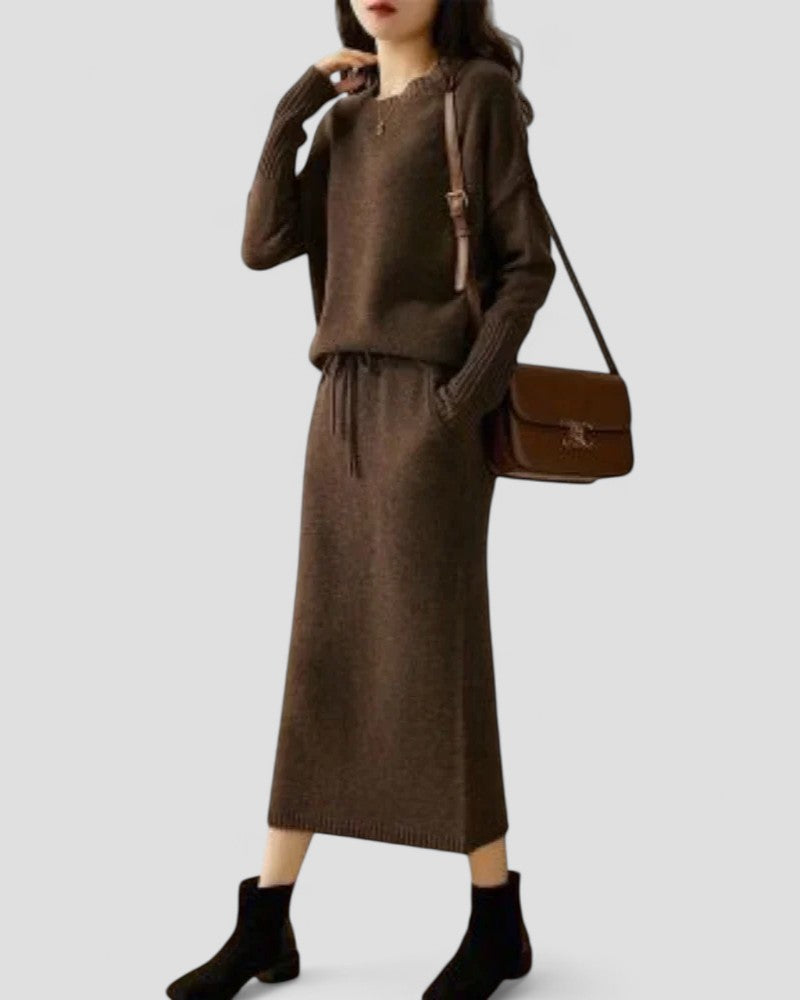 Elegant Knitted Jumper and Skirt Set