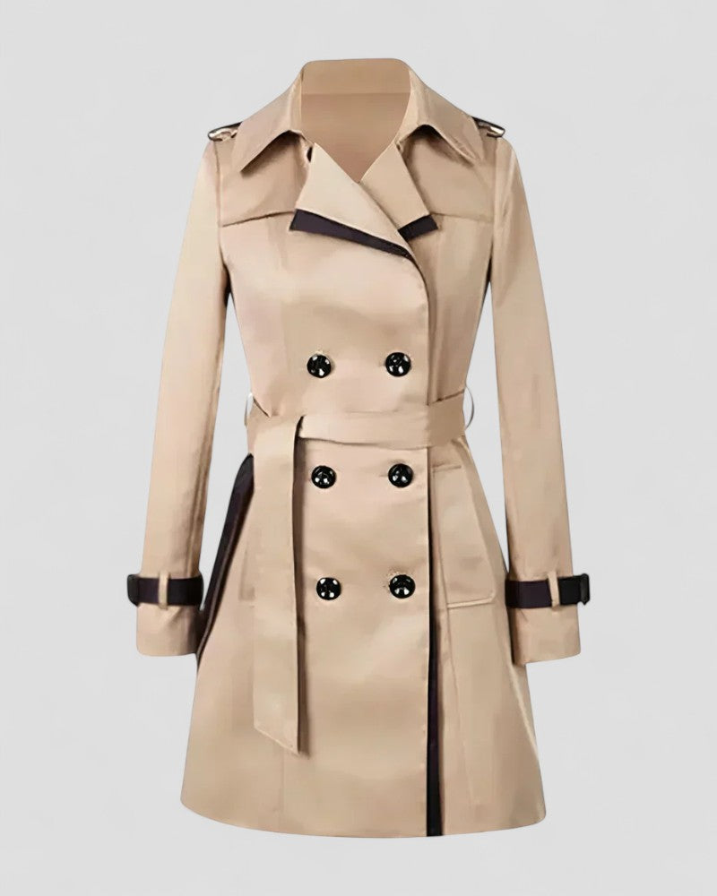 Long Double Breasted Cotton Blend Trench Coat for Women