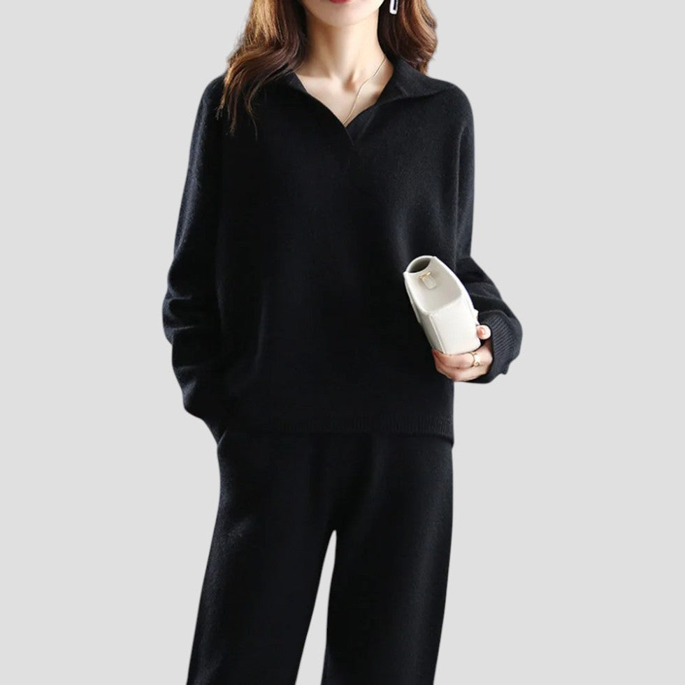 Elegant Knit Polo Sweater and Trouser Set