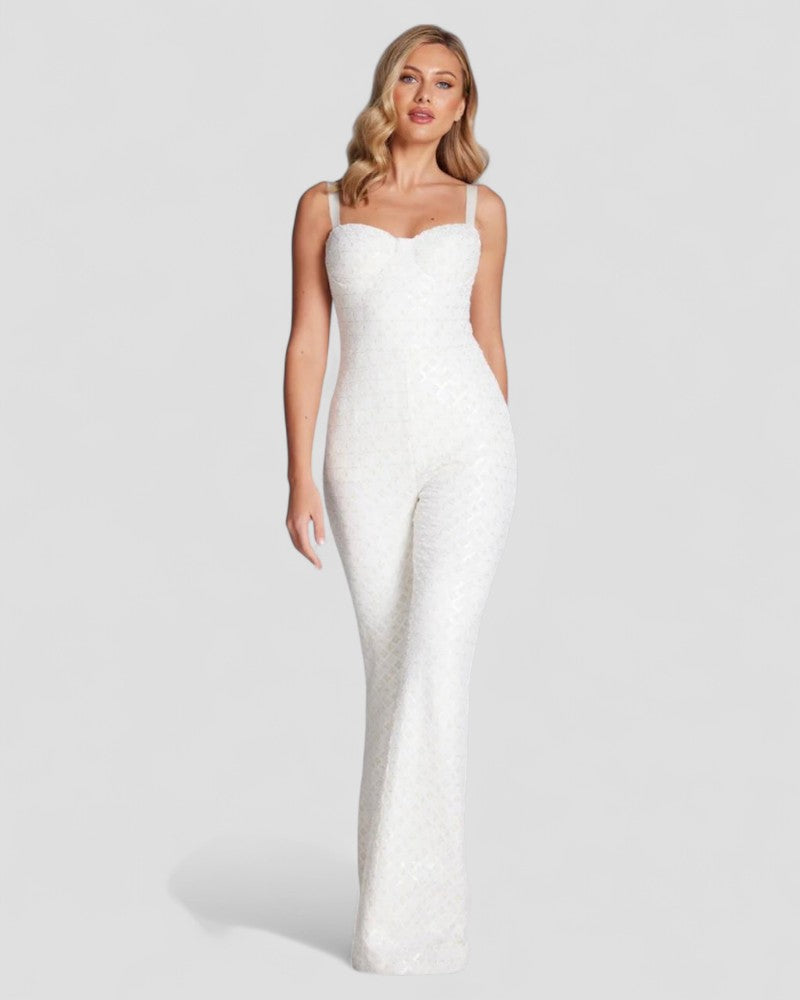 Sequin Flare Jumpsuit with Corset Bodice